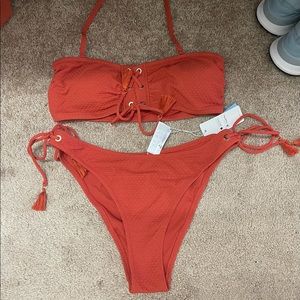 Rust lace up bandeau bikini